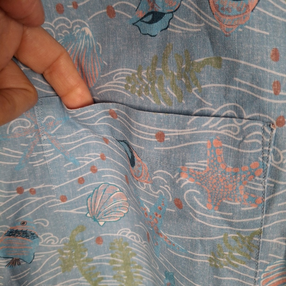 DAVID'S WEAR Men's 2XL Shirt Blue Pink Marine Life Fish Short Sleeve Button Down - Picture 4 of 12